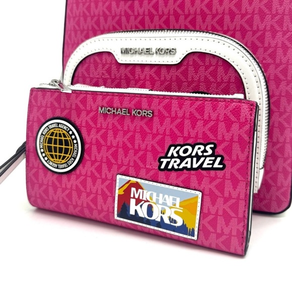 Michael Kors Md Embellished Zip Pocket Backpack & Double Zip Wallet Dragonfruit - Picture 10 of 14